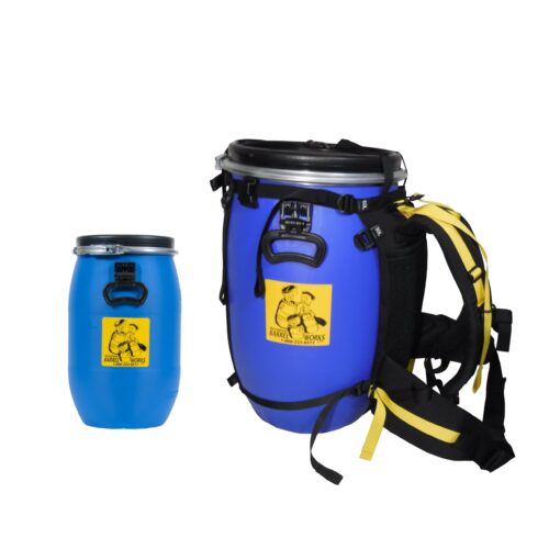 A 60L barrel and a 30L barrel with a harness